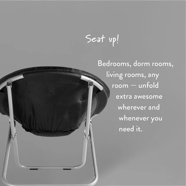 Alt view image 4 of 6 - Microsuede Foldable Saucer Chair, Black 27D x 32W x 29.5H in