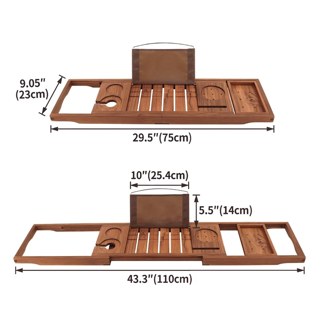 Alt view image 3 of 7 - Teak Bathtub Tray Expandable, Wooden Tub Caddy, Non-Folding | Bathroom Spa Accessories, Housewarming, Anniversary, Wedding & Birthday Gifts, Free Teak Body Brush Included