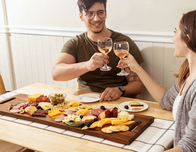 Alt view image 5 of 6 - Large Acacia Serving Board with Handles, 36 x 12 Inch Rectangular Charcuterie Platter, Natural Wood Server for Meat, Cheese Board, and Party Appetizers, Extra Long 3ft