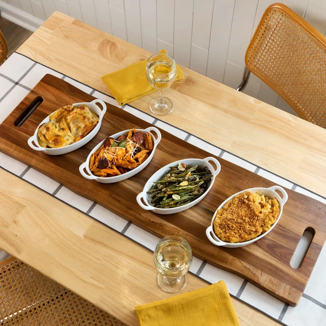 Alt view image 4 of 6 - Large Acacia Serving Board with Handles, 36 x 12 Inch Rectangular Charcuterie Platter, Natural Wood Server for Meat, Cheese Board, and Party Appetizers, Extra Long 3ft