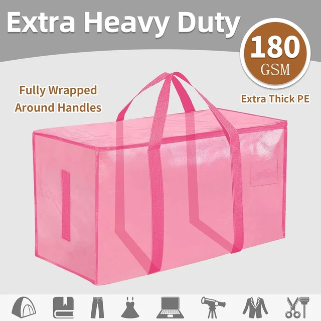 Alt view image 2 of 7 - Pink Moving Bags 200LB Heavy Duty 16 Pack Storage Bags | Extra Large 15x13x28in, Laminated Water-Resistant, Rated to 200lb, Folds Flat