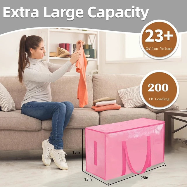 Alt view image 3 of 7 - Pink Moving Bags 200LB Heavy Duty 16 Pack Storage Bags | Extra Large 15x13x28in, Laminated Water-Resistant, Rated to 200lb, Folds Flat