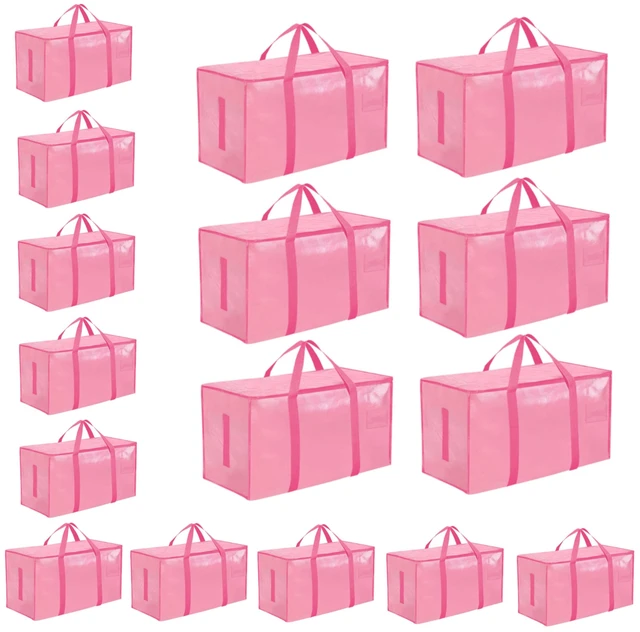 Main image of Pink Moving Bags 200LB Heavy Duty 16 Pack Storage Bags | Extra Large 15x13x28in, Laminated Water-Resistant, Rated to 200lb, Folds Flat