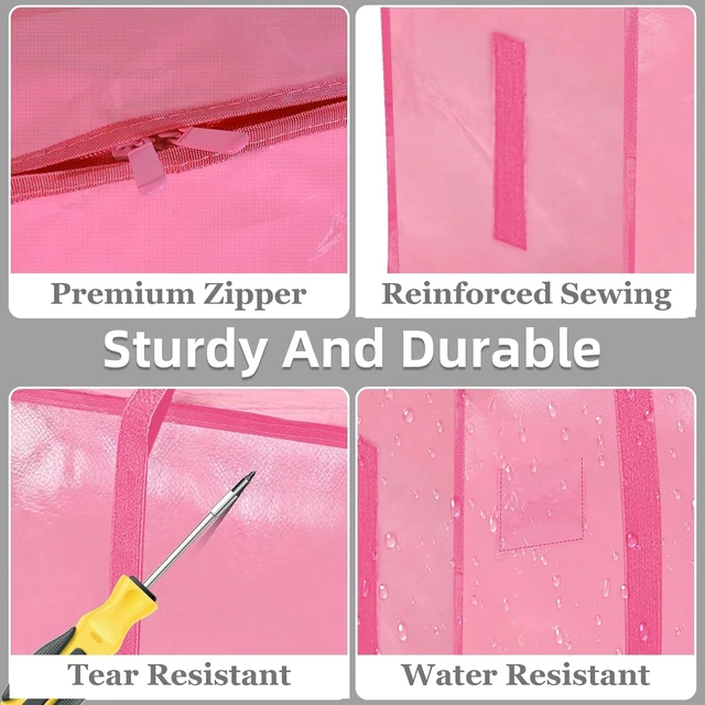 Alt view image 4 of 7 - Pink Moving Bags 200LB Heavy Duty 16 Pack Storage Bags | Extra Large 15x13x28in, Laminated Water-Resistant, Rated to 200lb, Folds Flat