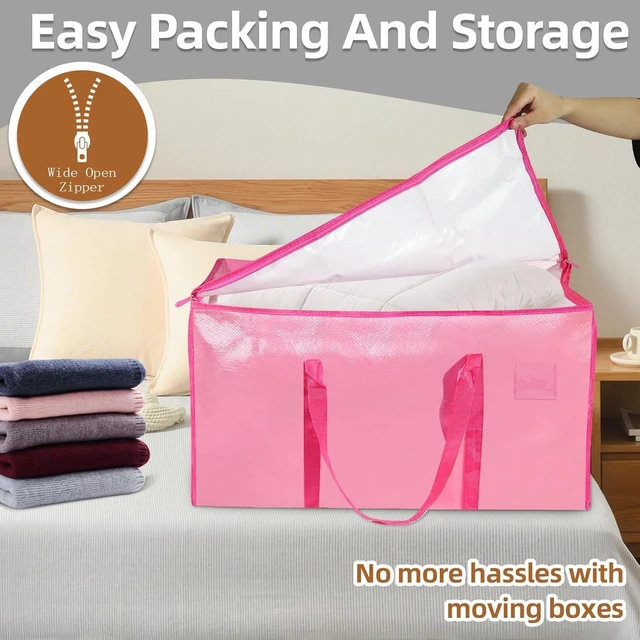 Alt view image 5 of 7 - Pink Moving Bags 200LB Heavy Duty 16 Pack Storage Bags | Extra Large 15x13x28in, Laminated Water-Resistant, Rated to 200lb, Folds Flat