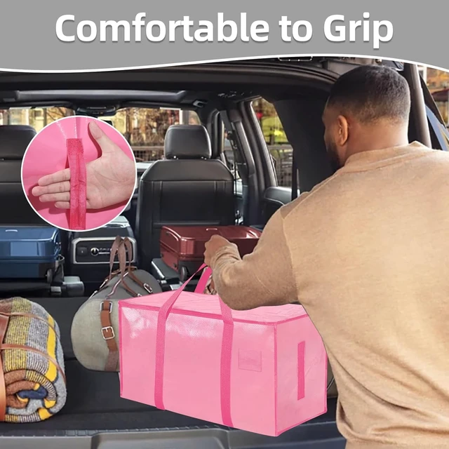 Alt view image 6 of 7 - Pink Moving Bags 200LB Heavy Duty 16 Pack Storage Bags | Extra Large 15x13x28in, Laminated Water-Resistant, Rated to 200lb, Folds Flat