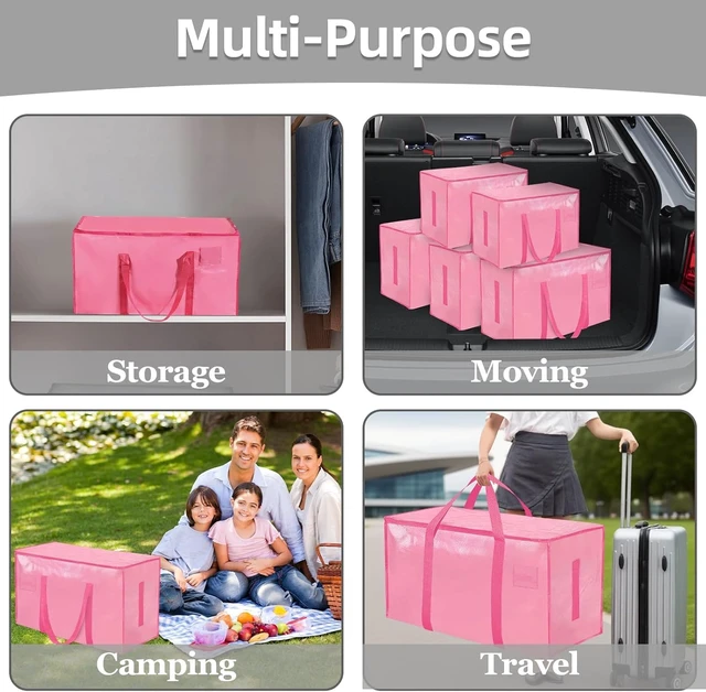 Alt view image 7 of 7 - Pink Moving Bags 200LB Heavy Duty 16 Pack Storage Bags | Extra Large 15x13x28in, Laminated Water-Resistant, Rated to 200lb, Folds Flat