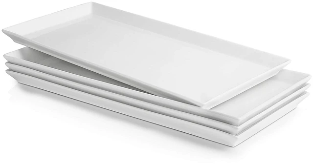 Main image of White Serving Platters, Porcelain Serving Trays for Parties, Large Rectangular Plates - 15.5 Inch, Set of 4