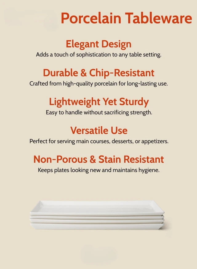 Alt view image 7 of 7 - White Serving Platters, Porcelain Serving Trays for Parties, Large Rectangular Plates - 15.5 Inch, Set of 4