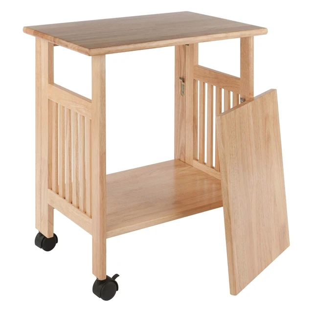 Alt view image 2 of 7 - Mission 2-Shelf Wood Mobile Printer Stand, Brown (81628) | Modern Fold Away Work Table for Home Office, Bedroom, PC Gaming Desk, Compact & Convenient Furniture for Small Spaces
