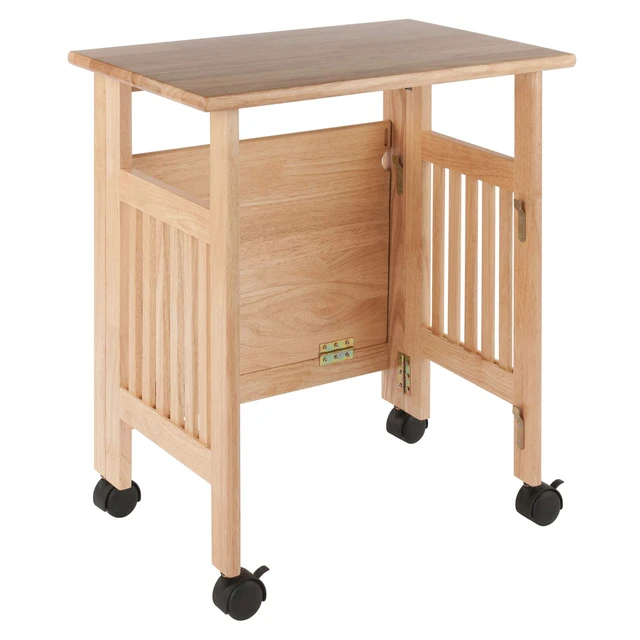 Alt view image 3 of 7 - Mission 2-Shelf Wood Mobile Printer Stand, Brown (81628) | Modern Fold Away Work Table for Home Office, Bedroom, PC Gaming Desk, Compact & Convenient Furniture for Small Spaces