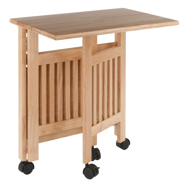 Alt view image 6 of 7 - Mission 2-Shelf Wood Mobile Printer Stand, Brown (81628) | Modern Fold Away Work Table for Home Office, Bedroom, PC Gaming Desk, Compact & Convenient Furniture for Small Spaces