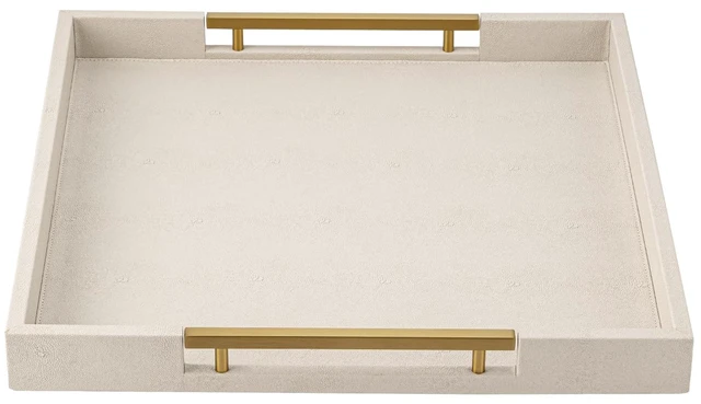 Alt view image 3 of 7 - Beige Faux Leather Serving Tray with Handles Large Decorative Tray for Coffee Table, Ottoman, Living Room, Bathroom Home Decor