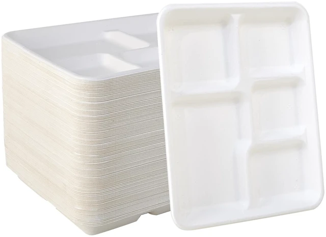 Main image of 500 Pack 5 Compartment Plates, Compostable Plate, 10.2x8.5 inch | Disposable School Lunch Trays, Eco-Friendly Bagasse Plates for School Lunch, Buffet, and Party, Perfect for Kids