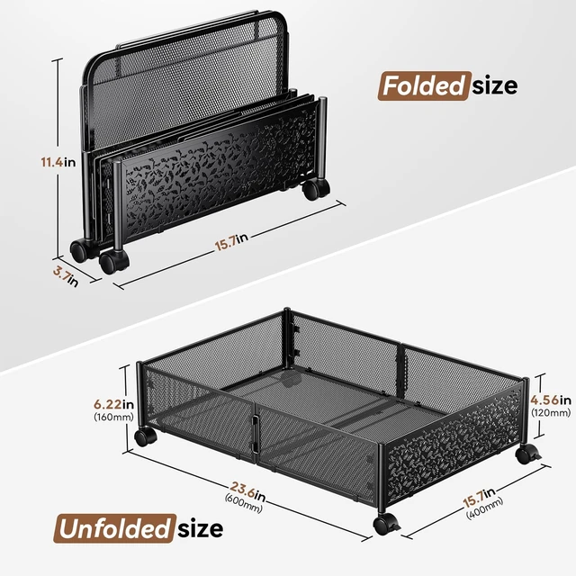 Alt view image 2 of 7 - Under Bed Storage with Wheels,Patterned,Sturdy Metal,4 Pack,Black | Tool-free assembly, glide smoothly, easy reach, foldable, maxmize low-profile beds, dorm, keep seasonal clothes, shoes fresh
