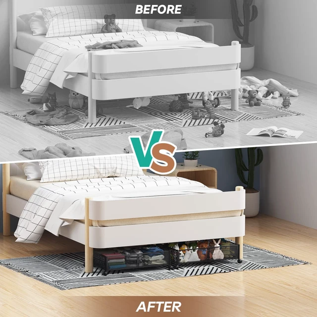 Alt view image 7 of 7 - Under Bed Storage with Wheels,Patterned,Sturdy Metal,4 Pack,Black | Tool-free assembly, glide smoothly, easy reach, foldable, maxmize low-profile beds, dorm, keep seasonal clothes, shoes fresh