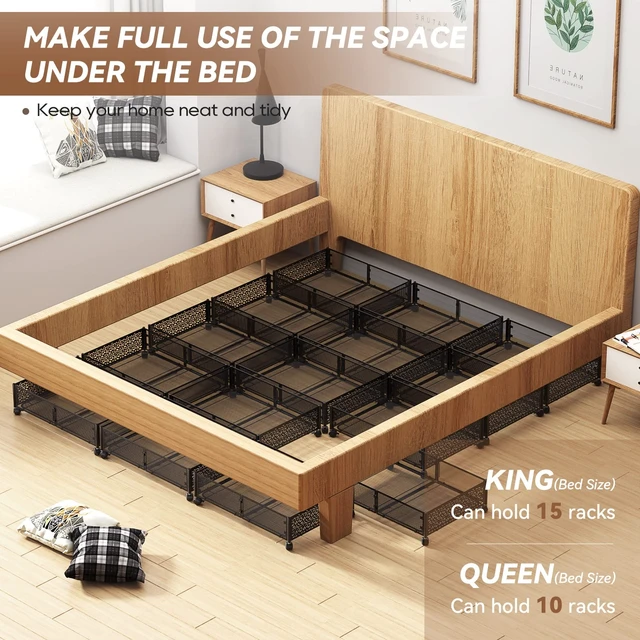 Alt view image 6 of 7 - Under Bed Storage with Wheels,Patterned,Sturdy Metal,4 Pack,Black | Tool-free assembly, glide smoothly, easy reach, foldable, maxmize low-profile beds, dorm, keep seasonal clothes, shoes fresh