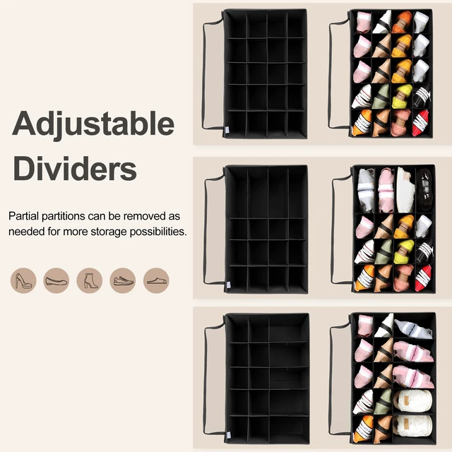 Alt view image 2 of 7 - Shoe Organizer for Closet 2 Pack, Foldable Shoe Box with Adjustable Divider and Clear Cover, Space Saving Shoe Storage Organizer Cabinet with Reinforced Handles, Fits 40 Pair, Black, TP11B