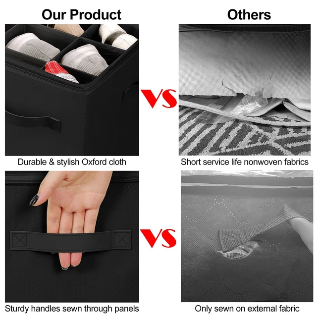 Alt view image 6 of 7 - Shoe Organizer for Closet 2 Pack, Foldable Shoe Box with Adjustable Divider and Clear Cover, Space Saving Shoe Storage Organizer Cabinet with Reinforced Handles, Fits 40 Pair, Black, TP11B