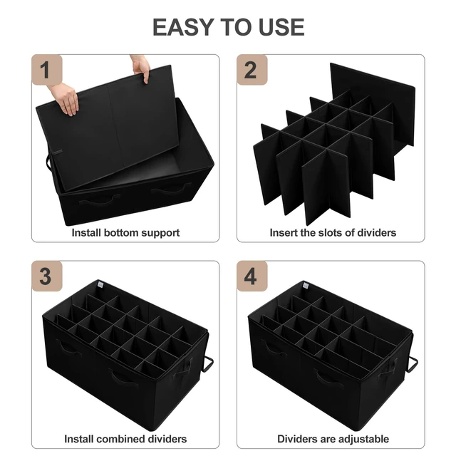 Alt view image 7 of 7 - Shoe Organizer for Closet 2 Pack, Foldable Shoe Box with Adjustable Divider and Clear Cover, Space Saving Shoe Storage Organizer Cabinet with Reinforced Handles, Fits 40 Pair, Black, TP11B