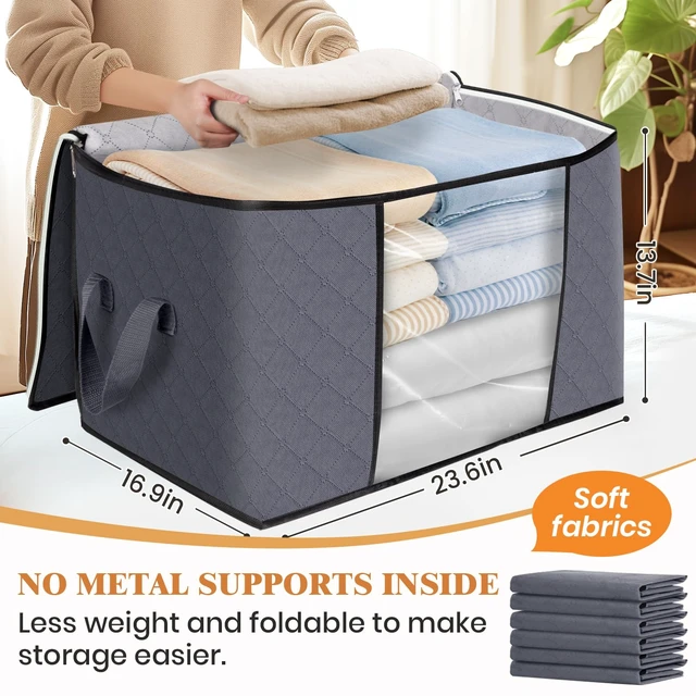 Alt view image 2 of 5 - 90L Clothes Storage, Foldable Thick Fabric Blanket Storage Bags | Foldable Containers with Zippers,Window and Handles for Organizing Bedroom, Closet, Comforter, Bedding,Dorm essentials