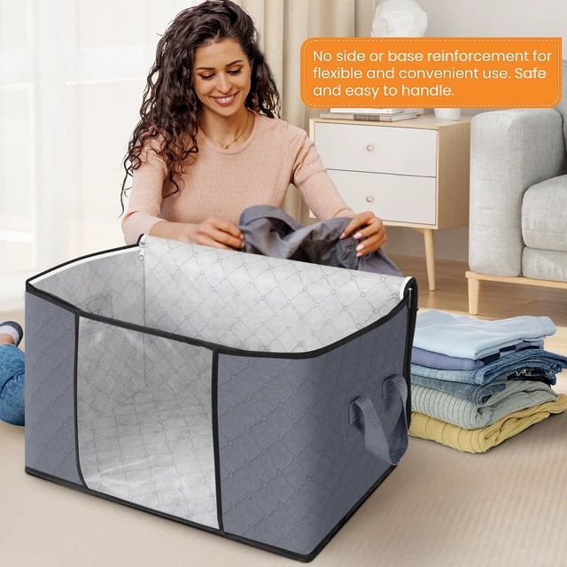 Alt view image 3 of 5 - 90L Clothes Storage, Foldable Thick Fabric Blanket Storage Bags | Foldable Containers with Zippers,Window and Handles for Organizing Bedroom, Closet, Comforter, Bedding,Dorm essentials