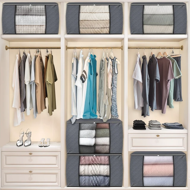 Alt view image 5 of 5 - 90L Clothes Storage, Foldable Thick Fabric Blanket Storage Bags | Foldable Containers with Zippers,Window and Handles for Organizing Bedroom, Closet, Comforter, Bedding,Dorm essentials