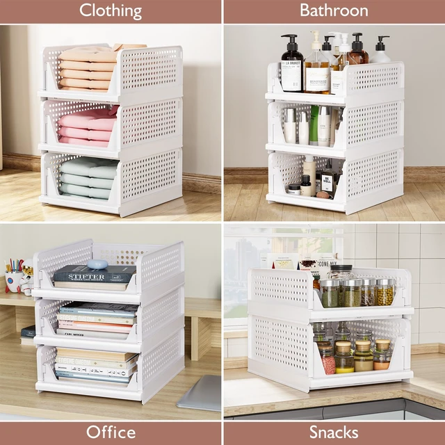 Alt view image 7 of 7 - 5 Pack Folding Closet Organizers Storage Box, Stackable Storage Bins, Plastic Drawer Basket Closet Storage for Wardrobe Cupboard Kitchen Bathroom Office White-5L