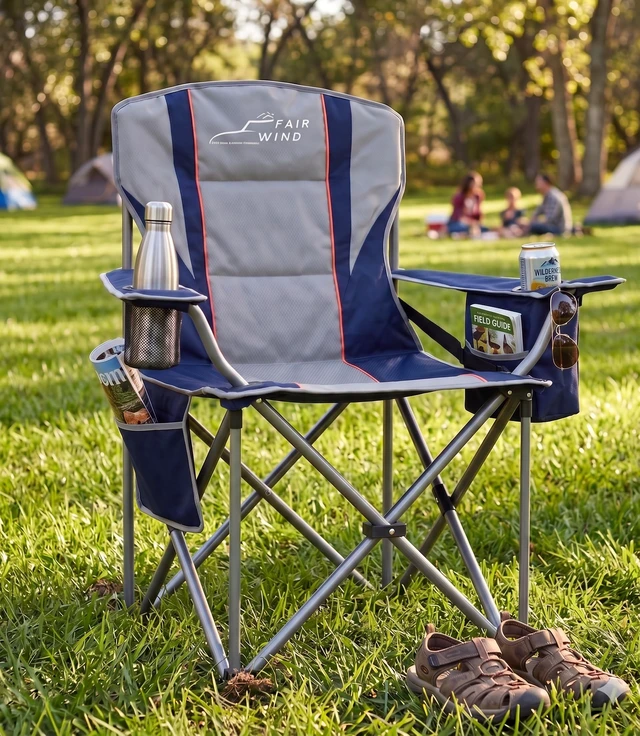 Alt view image 2 of 7 - Padded Oversized Heavy Duty Camping Chair for Adult 500LBS | Extra-Wide Seat, Adjustable Lumbar Support, No-Droop Locking Arm, Cooler Bag,Cup Holder,Side Pocket Wide Bag for Outdoor Lawn