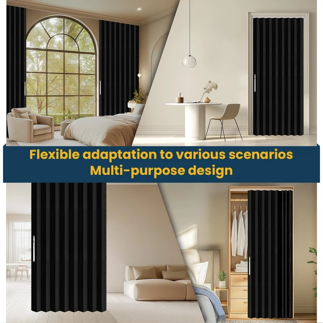 Alt view image 7 of 7 - 100% Blackout Accordion Door Front Door Curtain Invisible Folding Doors Interior for Bedroom Living Room Doorway Curtain Sets with Tracks (1 Pack, 53W x 79 L, Black)