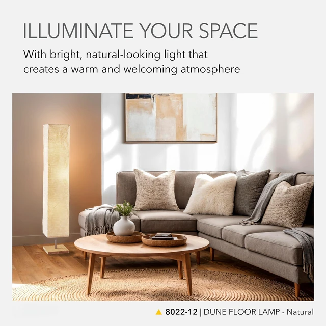 Alt view image 2 of 6 - 3-Light Floor Lamp, Natural Wood & Beige, Adjustable, 58 | Dune 60W Floor Lamp with Foot Switch for Bedroom, Living Room, Reading Nook, or Corner Accent Lighting