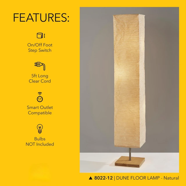 Alt view image 5 of 6 - 3-Light Floor Lamp, Natural Wood & Beige, Adjustable, 58 | Dune 60W Floor Lamp with Foot Switch for Bedroom, Living Room, Reading Nook, or Corner Accent Lighting