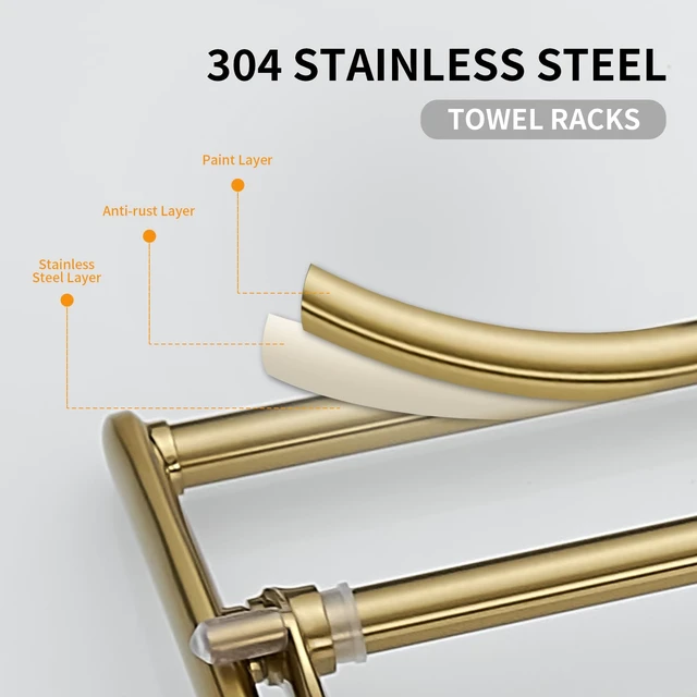 Alt view image 4 of 7 - Towel Racks with Foldable Towel Bar Hooks, Wall Mounted Brushed Gold | 24 Inch Bathroom Towel Shelf Holder, Multifunctional Storage Bathroom Accessories, Double Towel Bars, Rust-resistant Metal