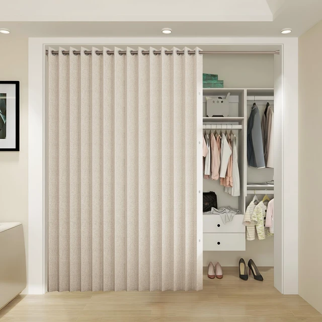 Alt view image 2 of 7 - Accordion Door Curtains for Doorways, Curtain Door for Privacy Use, Fabric Curtain Panel, 1 Panel, W100 x L84, Sand