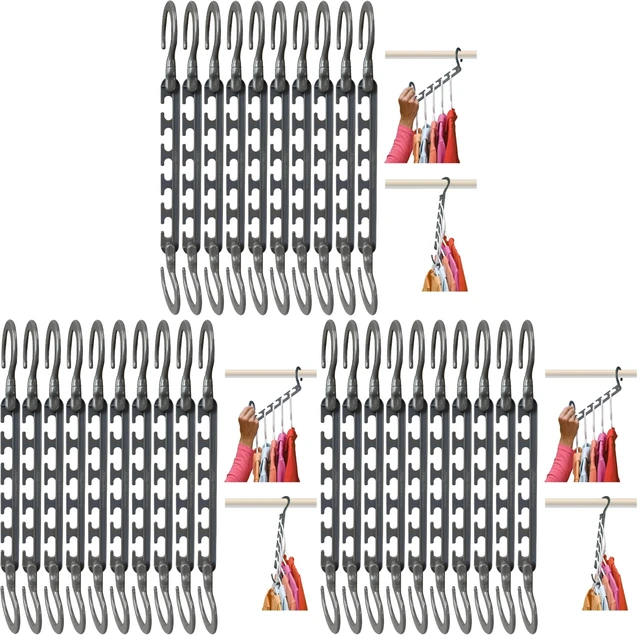 Main image of Max 30-Pack Space Saving Hangers, Reinforced Hooks Swivels 360°, Cascading Hanger, College Dorms & Storage Closet Organizer, Fully Assembled Grey