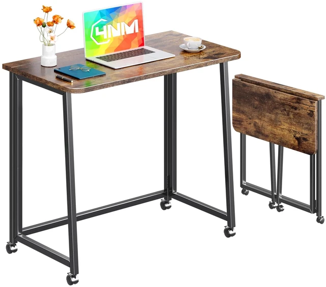Main image of 31.5" Mobile Small Folding Desk, Foldable Rolling Computer Home Office Desk, Study Writing Table for Small Space Saving Bedroom, with Wheels - Rustic Brown and Black