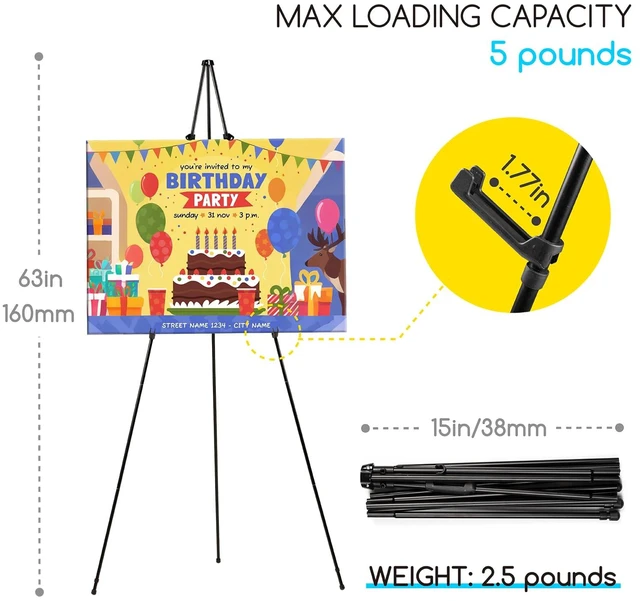 Alt view image 3 of 7 - 6Pcs Easel Stand for Sign: 63" Art Metal Easel for Display with Bag | Portable Foldable Instant Tripod Easel Sign Stand for Wedding, Painting Canvas, Presentations, Posters