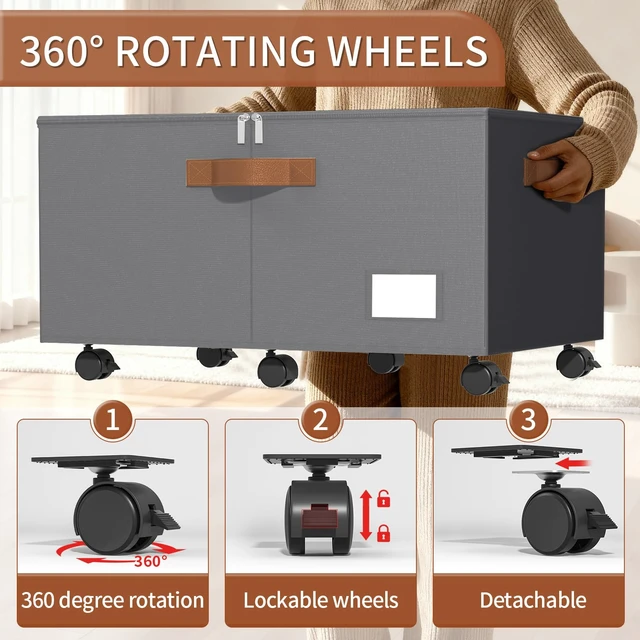 Alt view image 4 of 7 - 2 Pack Shoe Organizer for Closet, Shoe Storage with Wheels, Gray | Fits 48 Pairs, with Adjustable Dividers and Clear Cover, Saving Space Foldable Fabric Closet Shoe Storage Organizer Box Bins