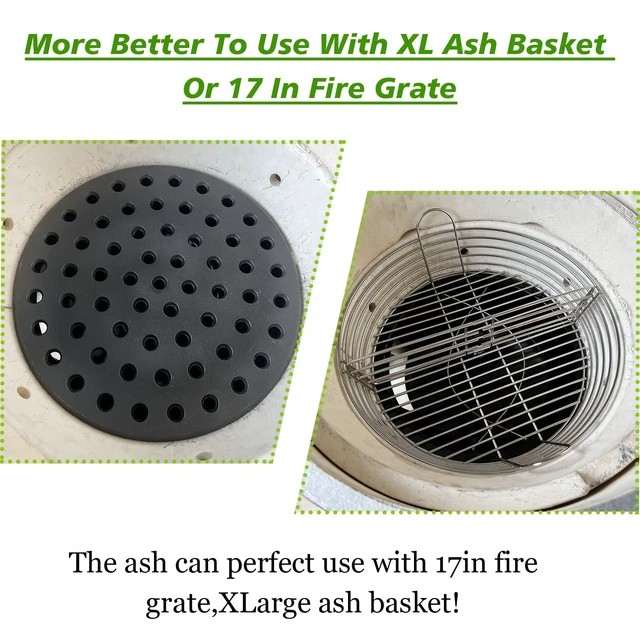 Alt view image 4 of 7 - Ash Can with Handle Compatible with XL Big Green Egg,Charcoal Ash Collector Must Haves Green Eggs Accessories Carbon Steel Ash Pot with Enamel Coating Steel Folding Handle Kamado Ash Basket