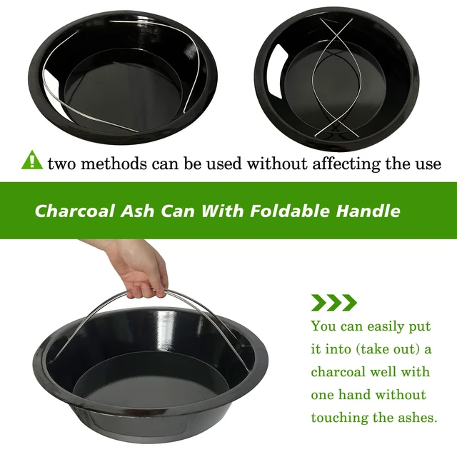 Alt view image 5 of 7 - Ash Can with Handle Compatible with XL Big Green Egg,Charcoal Ash Collector Must Haves Green Eggs Accessories Carbon Steel Ash Pot with Enamel Coating Steel Folding Handle Kamado Ash Basket