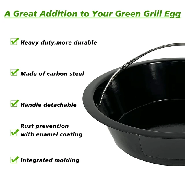 Alt view image 6 of 7 - Ash Can with Handle Compatible with XL Big Green Egg,Charcoal Ash Collector Must Haves Green Eggs Accessories Carbon Steel Ash Pot with Enamel Coating Steel Folding Handle Kamado Ash Basket