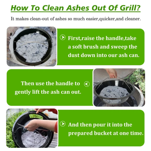 Alt view image 7 of 7 - Ash Can with Handle Compatible with XL Big Green Egg,Charcoal Ash Collector Must Haves Green Eggs Accessories Carbon Steel Ash Pot with Enamel Coating Steel Folding Handle Kamado Ash Basket