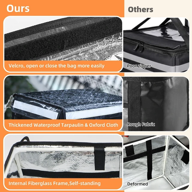 Alt view image 2 of 7 - Insulated Bags For Food Delivery XXXL- 20.5" x 16.5" x 16.5", Commercial Insulated Food Delivery Bag w/Divider, Waterproof & Foldable Catering Bag Food Deliveries, 15 inch Pizza Delivery Bag