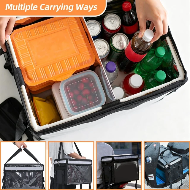 Alt view image 6 of 7 - Insulated Bags For Food Delivery XXXL- 20.5" x 16.5" x 16.5", Commercial Insulated Food Delivery Bag w/Divider, Waterproof & Foldable Catering Bag Food Deliveries, 15 inch Pizza Delivery Bag