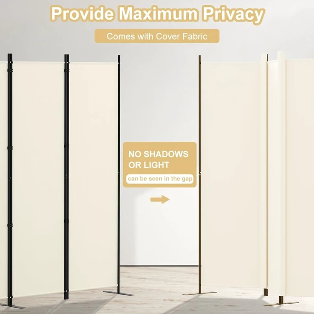 Alt view image 5 of 7 - 4 Panel Room Divider, 6FT Tall Folding Privacy Screen Wall Dividers, Portable Privacy Screen Freestanding Room Divider for Room Separation, Included - Cover Strips, Beige, 88''W x 71''H
