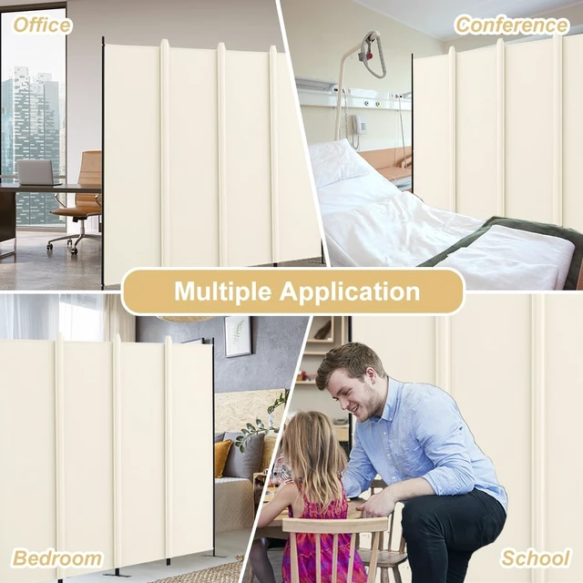 Alt view image 6 of 7 - 4 Panel Room Divider, 6FT Tall Folding Privacy Screen Wall Dividers, Portable Privacy Screen Freestanding Room Divider for Room Separation, Included - Cover Strips, Beige, 88''W x 71''H