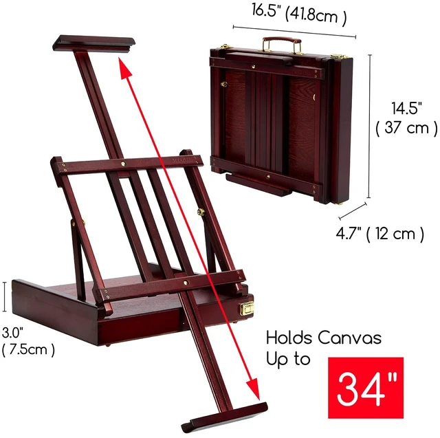 Alt view image 2 of 7 - Portable Tabletop Easel for Painting: Artist Sketchbox | Beech Wood - Built-in Art Supply Storage Drawer - Fits 34" Canvas Panels - Adjustable Foldable Plein Air Desktop for Painters