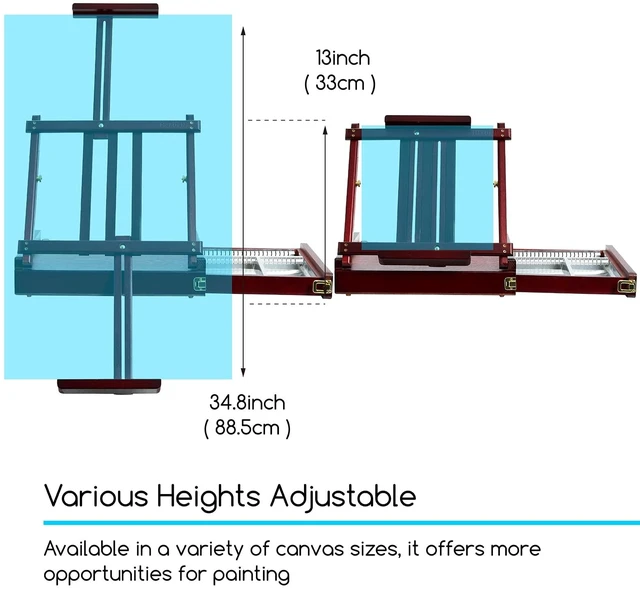 Alt view image 5 of 7 - Portable Tabletop Easel for Painting: Artist Sketchbox | Beech Wood - Built-in Art Supply Storage Drawer - Fits 34" Canvas Panels - Adjustable Foldable Plein Air Desktop for Painters