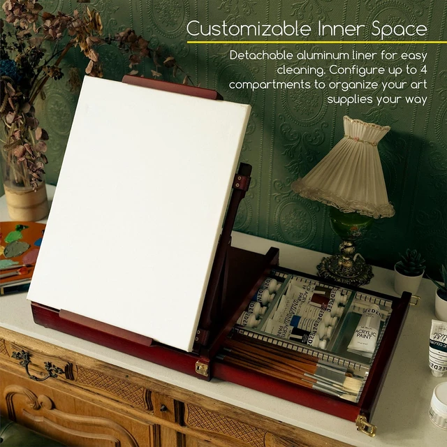Alt view image 6 of 7 - Portable Tabletop Easel for Painting: Artist Sketchbox | Beech Wood - Built-in Art Supply Storage Drawer - Fits 34" Canvas Panels - Adjustable Foldable Plein Air Desktop for Painters
