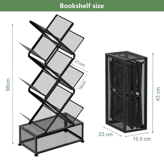 Alt view image 2 of 7 - 9-Tier Space Saving Book Shelf with Storage,Bedroom Shelves Folding Bookshelves,No Installation Required Shelf Tree Metal Bookshelf for Living Room,Study,Home Office,Bed Room (Black)
